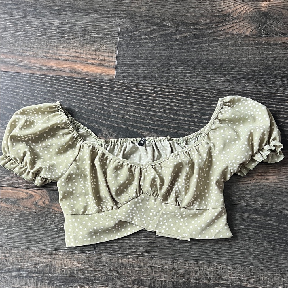 Zaful Olive Puff Sleeve Crop Top